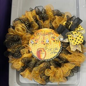 Yellow and Black Bee-Themed Wreath